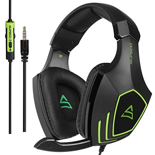 SUPSOO Cascos Gaming, G820 Súper Cómodo Bajo Profundo Professional Auriculares para PC con Cancelación de Ruido de Mic Compatible PS4 Xbox One Laptop Mac(Negro y Verde)