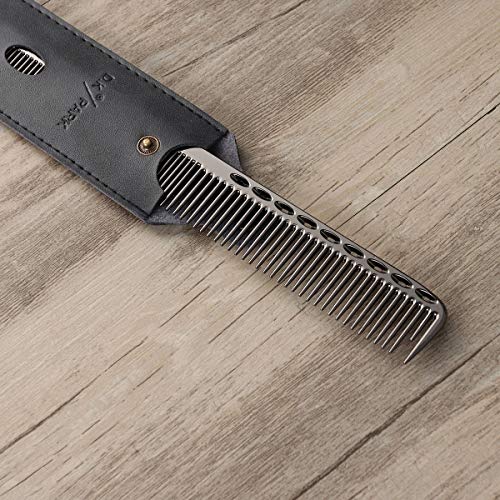 SUPVOX Peine de Acero Inoxidable Peine de Cabello Peluquería Peine de Acero Corte de Cabello Peine metálico con Bolsa de Almacenamiento de Cuero (Negro, Tamaño L)