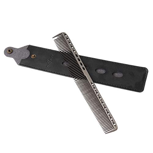 SUPVOX Peine de Acero Inoxidable Peine de Cabello Peluquería Peine de Acero Corte de Cabello Peine metálico con Bolsa de Almacenamiento de Cuero (Negro, Tamaño L)