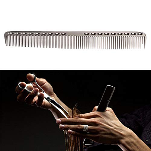 SUPVOX Peine de Acero Inoxidable Peine de Cabello Peluquería Peine de Acero Corte de Cabello Peine metálico con Bolsa de Almacenamiento de Cuero (Negro, Tamaño L)