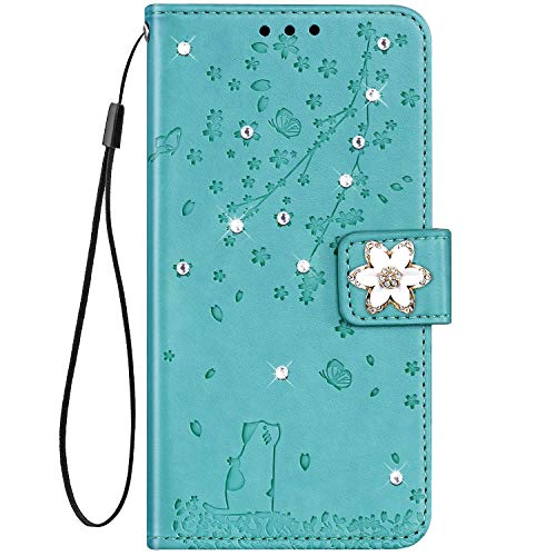 Surakey - Funda para Xiaomi Redmi 8A, de piel sintética, con tapa, libro, con purpurina, con purpurina, cierre magnético, color verde