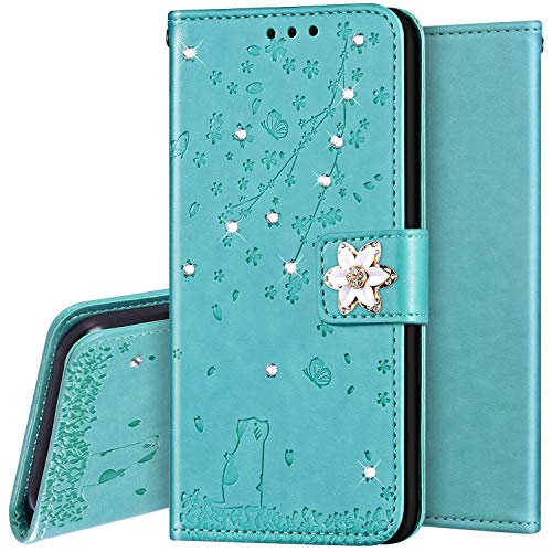 Surakey - Funda para Xiaomi Redmi 8A, de piel sintética, con tapa, libro, con purpurina, con purpurina, cierre magnético, color verde