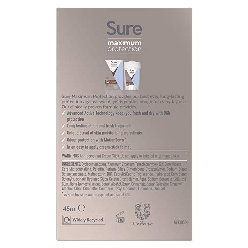 Sure Women Maximum Protection Clean Scent AntiPerspirant Deodorant Cream 45ml Pack of 3