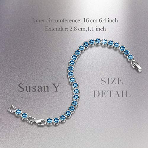 Susan Y Regalos para Mujer San Valentín Sueño Marino Mujer Pulsera de Tenis Hechos con Cristales de Swarovski Azul Joyas Navidad Cumpleaños Aniversario Madre Esposa Hija Niña Ella