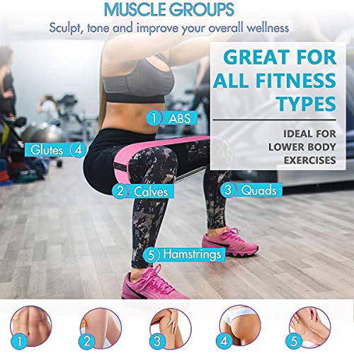 Suxman Bandas Elasticas Musculacion, Antideslizantes Bandas de Resistencia de Tela 3 Niveles, Cintas Elasticas para Gluteos, Cadera, Yoga, Pilates, Fitness, Crossfit, Mujer y Hombre (Negro-Gris-Rosa)