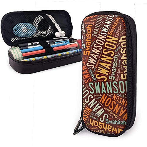 Swanson - Apellido americano Estuche de cuero de gran capacidad Estuche de lápices Estuche de lápices Papelería Organizador Bolígrafo de maquillaje Bolso de papelería para estudiantes