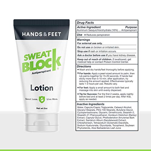 SweatBlock Loción antitranspirante para Manos y Pies,probado para reducir la sudoración excesiva,Reducir Manos y Pies de sudor y mal oliente Pies FDA para una loción anti sudor para las mujeres 50 ml