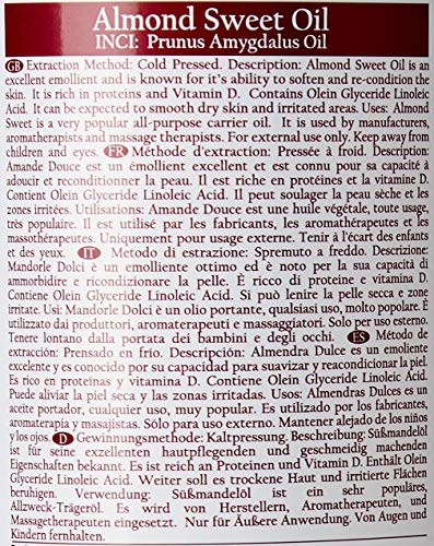 Sweet Almond Carrier Oil - 1 Litre - 100% Pure