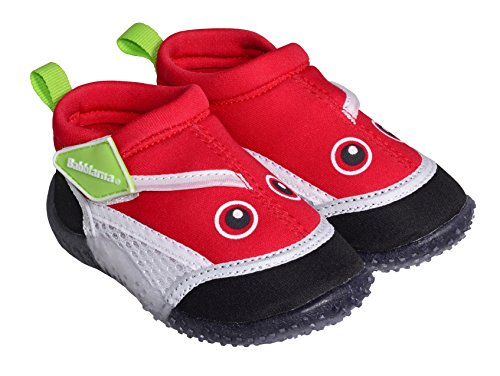 Swimpy® - Zapatillas de playa unisex para niños, de neopreno y malla, suela de TPR y 100% protección UV, color rojo