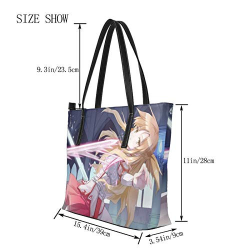 Sword Art Online Yuuki Asuna Bolso De Las Mujeres Y Hombre Bolso De Mano De La Impresión Del Hombro Del Bolso De La Cremallera Del Bolso De La Pu De Cuero De La Parte Superior De La Cremallera