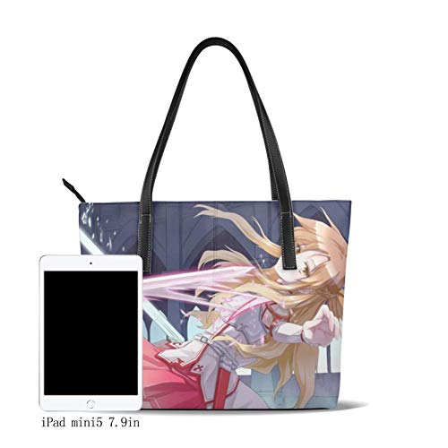Sword Art Online Yuuki Asuna Bolso De Las Mujeres Y Hombre Bolso De Mano De La Impresión Del Hombro Del Bolso De La Cremallera Del Bolso De La Pu De Cuero De La Parte Superior De La Cremallera