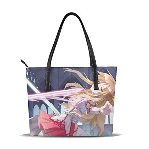 Sword Art Online Yuuki Asuna Bolso De Las Mujeres Y Hombre Bolso De Mano De La Impresión Del Hombro Del Bolso De La Cremallera Del Bolso De La Pu De Cuero De La Parte Superior De La Cremallera