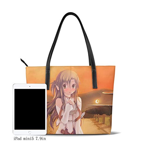 Sword Art Online Yuuki Asuna Bolso De Las Mujeres Y Hombre Bolso De Mano De La Impresión Del Hombro Del Bolso De La Cremallera Del Bolso De La Pu De Cuero De La Parte Superior De La Cremallera