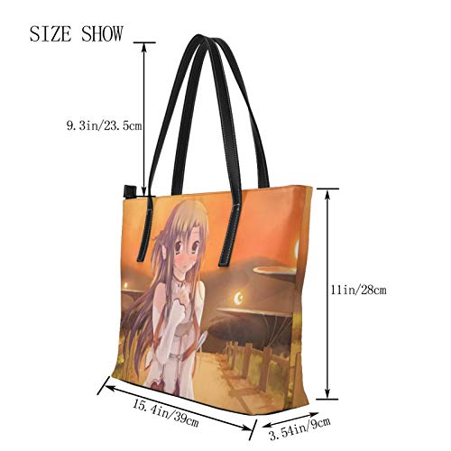 Sword Art Online Yuuki Asuna Bolso De Las Mujeres Y Hombre Bolso De Mano De La Impresión Del Hombro Del Bolso De La Cremallera Del Bolso De La Pu De Cuero De La Parte Superior De La Cremallera