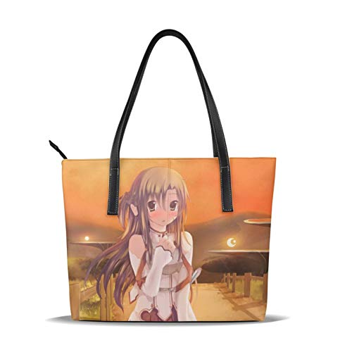 Sword Art Online Yuuki Asuna Bolso De Las Mujeres Y Hombre Bolso De Mano De La Impresión Del Hombro Del Bolso De La Cremallera Del Bolso De La Pu De Cuero De La Parte Superior De La Cremallera