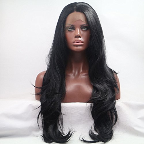 Sylvia 1B # Negro Natural Pelo Largo Onda Natural Peluca Peluca Lace Front sintético resistente al calor Cable de pelo para las mujeres negras