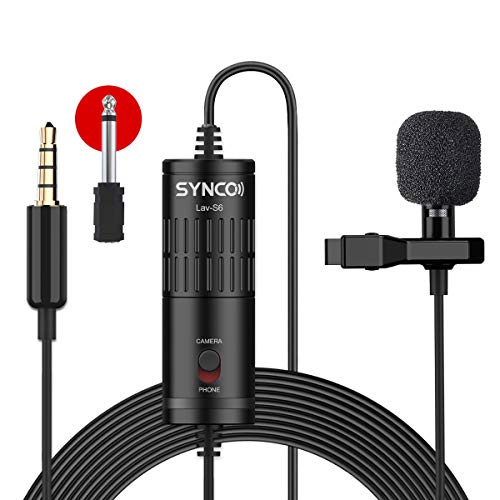 SYNCO Lav S6 Microfono-Solapa-Microfono-Lavalier-Condensador Omnidireccional 6M, Micrófono de Corbata Compatible para Cámaras, Móviles, Grabadoras de Audio, Mezcladores, Computador Portátil, PC …