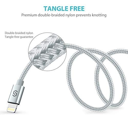 Syncwire Cargador iPhone 2M Cable iPhone - [Apple MFi Certificado] - Nylon Trenzado Especial Cable iPhone Carga Rápida para iPhone 11 Pro XS MAX XR X 8 7 6S 6 Plus 5S 5C 5 SE iPad iPod, Plata