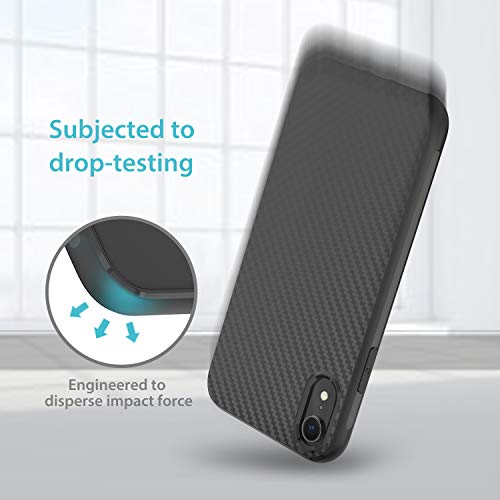 Syncwire Funda para iPhone XR - [Diseño geométrico de Textura de Fibra de Carbono] Funda Flexible Ultra Delgada de TPU para iPhone, Funda Protectora Delgada Elegante para Apple iPhone XR 6.1” - Negro