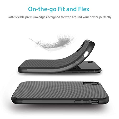 Syncwire Funda para iPhone XR - [Diseño geométrico de Textura de Fibra de Carbono] Funda Flexible Ultra Delgada de TPU para iPhone, Funda Protectora Delgada Elegante para Apple iPhone XR 6.1” - Negro