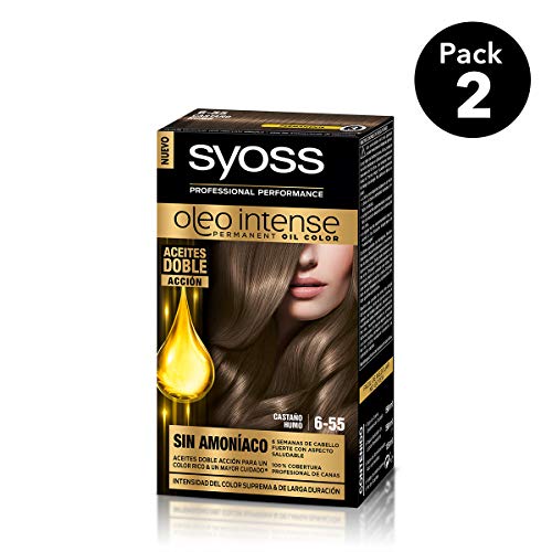 SYOSS - Oleo Intense Coloración Permanente Sin Amoníaco - Tono 6.55 Castaño Humo - 2 uds