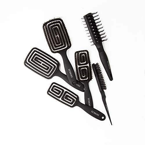 T4B LUSSONI Labyrinth Natural Flexible Vent Cepillo Flexible Profesional Para Cabello Con Cerdas Naturales De Jabalí, Evita El Daño Y Rotura Del Cabello, Cabello Suave Y Brillante (Grande)