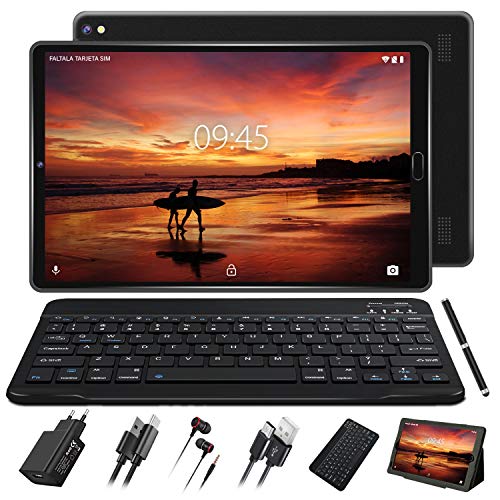 Tablet 10 Pulgadas Full HD Android 9.0 con Ranuras para Tarjetas SIM Dobles Procesador de Cuatro Núcleos, 3G + 32GB, Doble Cámara Dobles SIM Tablet Type-C Tablets,WI-FI,GPS,Bluetooth,Musica,Radio