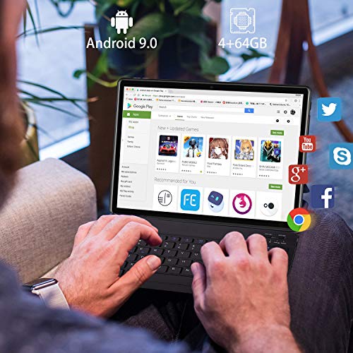 Tableta de 10 pulgadas con 4 GB de RAM, ROM de 64 GB, Tablet PC Android 9.0 4G LTE, Resolución de 1920 x 1200, 5.0 MP + 8.0 MP, WiFi | Cuatro núcleos | GPS | OTG | Bluetooth | SIM dual | Type-C, Negro