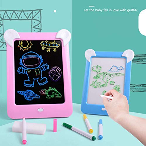 Tableta de Dibujo Pizarra 3D Mágica con Luces LED Educativo Infantil Borrable Dibujo de Graffiti Colorido Luminoso sin Papel & Marco de Fotos Regalos Juguetes para Niños (Rosa)