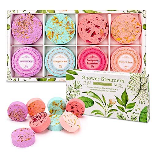 Tabletas de ducha,Eletorot Bolas de Baño Set de Bomba de Ducha con 8 Aceite esencial Bombas de Baño ara Aromaterapia, Regalo para Cumpleaños/San Valentín/para novia Mujeres y Día de la Madre