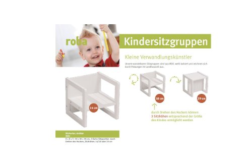 Taburete roba para niños en estilo country, taburete reversible con 3 alturas de asiento, blanco