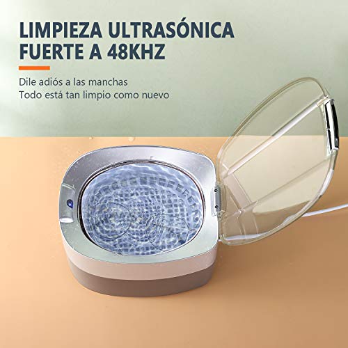 TACKLIFE 750mL Limpiador Ultrasónico Profesional, 48kHz Limpiador por Ultrasonidos, 5 modos de tiempo, 304 Acero inoxidable, con Cesta de Limpieza, para Joyas, Gafas, CD y Dentaduras, etc. - MUC03