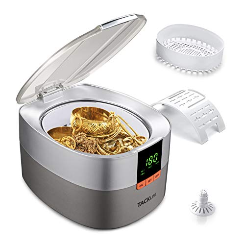 TACKLIFE 750mL Limpiador Ultrasónico Profesional, 48kHz Limpiador por Ultrasonidos, 5 modos de tiempo, 304 Acero inoxidable, con Cesta de Limpieza, para Joyas, Gafas, CD y Dentaduras, etc. - MUC03