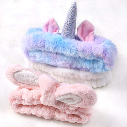 Tacobear 3PCS Diadema Maquillaje Unicornio Panda Conejito Make Up Diadema Esponjosa Mujer Diadema Ducha Spa Lavar la Cara Diadema Linda Make Up Headband Diadema Mujer