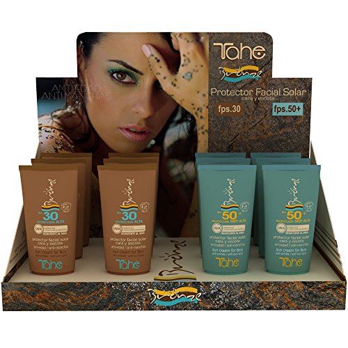 Tahe Bronze Crema Protectora Solar Facial 30/Protector Solar Cara y Escote F.P.S. 30 Resistente al Agua Ligera y de Rápida Absorción, 50 ml