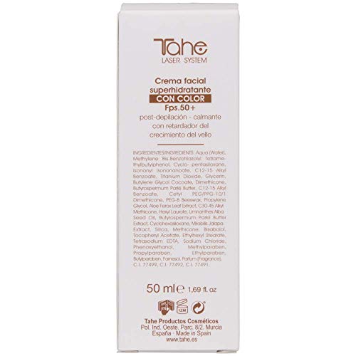 Tahe Laser System Crema Facial Post-Depilación Super Hidratante con Efecto Calmante y Retardador, F.P.S 50+, Nº 02, 50 ml