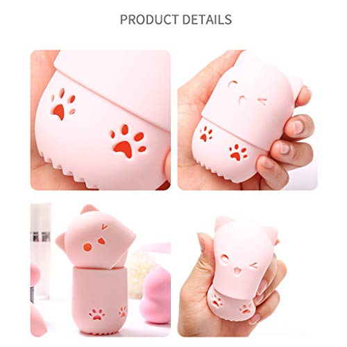 TAKOO Esponja de Silicona de Silicona Estuche de Viaje Estuche de Esponja de Belleza práctica Esponja de Maquillaje Soporte en Forma de Gato (A)