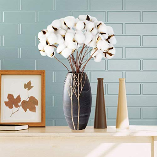 Tallos de algodón seco Flores de algodón Manojo Tallos de algodón real Flor de algodón sintético Estilo de casa de campo Exhibición floral Inicio Boda Arreglos florales Decoración (20 piezas)