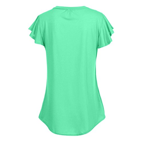 Tamaño Grande Blusa Mujer, Covermason Camiseta sin Mangas Irregular, Volante de Manga Corta para Mujer(44,Verde)
