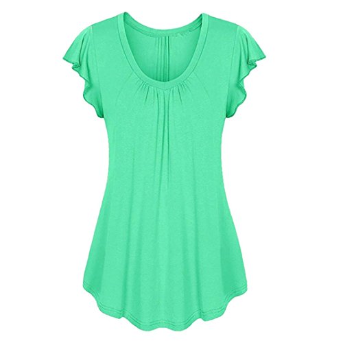 Tamaño Grande Blusa Mujer, Covermason Camiseta sin Mangas Irregular, Volante de Manga Corta para Mujer(44,Verde)