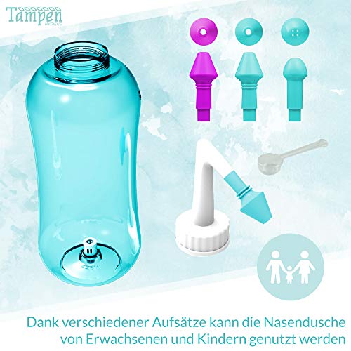 Tampen Set de lavado nasal con 120x Sal de enjuague nasal (300g) y Cuchara medidora (1g) · 3 accesorios para adultos y niños · ducha nasal · Limpieza de nariz