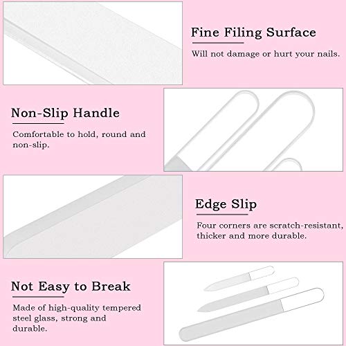 TANCUDER 3PCS Limas de Uñas de Cristal Limas de Uñas Profesionales Lima de Uñas Artesanal de Vidrio 3 Tamaños Bloque Pulidor de Uñas Escofina de Cristal Ideal para Manicura y Pedicura con Funda