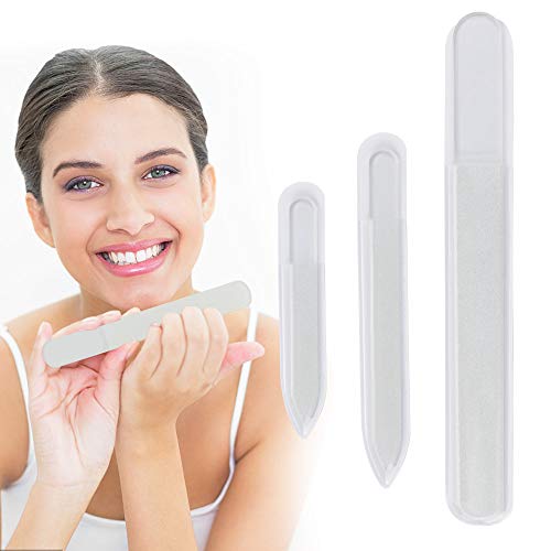 TANCUDER 3PCS Limas de Uñas de Cristal Limas de Uñas Profesionales Lima de Uñas Artesanal de Vidrio 3 Tamaños Bloque Pulidor de Uñas Escofina de Cristal Ideal para Manicura y Pedicura con Funda