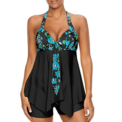 Tankinis Mujer Conjunto Sexy 2019 Cabestro Cuello Bañador Cuello en V Mujeres Halter Floral Imprimir Tankini baño asimétrico Traje de baño Acolchado Tallas Grandes riou
