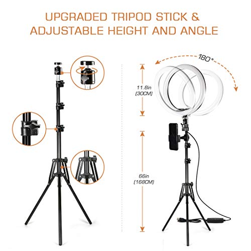 TAOCOCO 12 Pulgadas LED Anillo de Luces con Soporte, Luz de Maquillaje, Equipo de Youtube, 3 Modos de Color y 11 Brillo, luz de Anillo y Soporte para Video/fotografía/VLOG