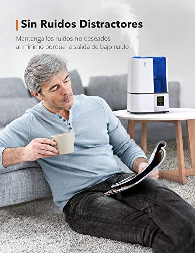 Taotronics Humidificador 4L Bebá(Vapor Frío, Modo de Sueño, 3 Niveles de Humedad Ajustable, Temporizador, Purificador de Agua Incorporado, Luz Nocturna Led) con Boquilla 360º Girable