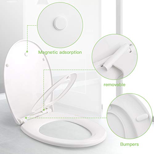 Tapa de WC, HIMIMI Asiento de inodoro familiar, Tapa wc con asiento magnético desmontable para niños, Sisagra ajustable, Fácil de instalar, Tapa wc de polietileno para adultos y niños (447*371*55mm)