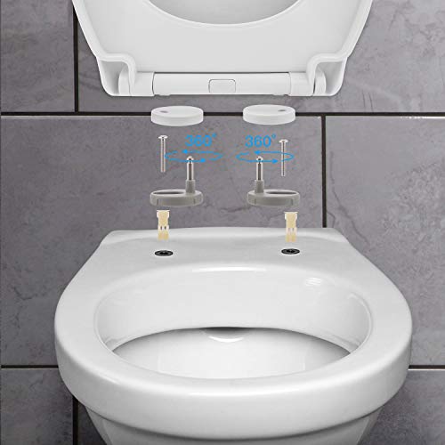 Tapa de WC, HIMIMI Asiento para Inodoro, Asiento de Inodoro en Forma de O, Cierre Suave Lento, Bisagras Ajustables, Desmontaje rápido, Fácil de Limpiar(446 x 371 x 57 mm)