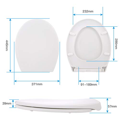 Tapa de WC, HIMIMI Asiento para Inodoro, Asiento de Inodoro en Forma de O, Cierre Suave Lento, Bisagras Ajustables, Desmontaje rápido, Fácil de Limpiar(446 x 371 x 57 mm)