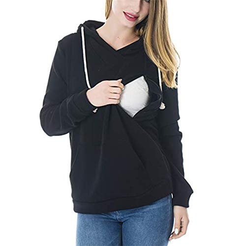 Tapas de enfermería de Las Mujeres del suéter con Capucha de Manga Larga otoño Solid Lactancia Materna suéter con Capucha B M